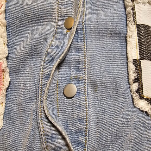 Pol Denim Distressed Checker Patch Jacket Size M Good Used Condition - Picture 8 of 8